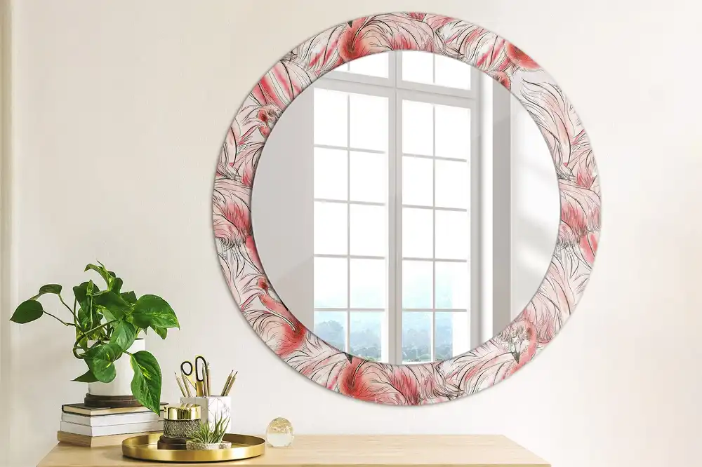 Round wall mirror decor Flamingos