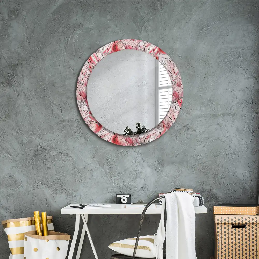 Round wall mirror decor Flamingos