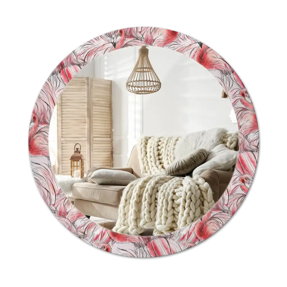 Round wall mirror decor Flamingos