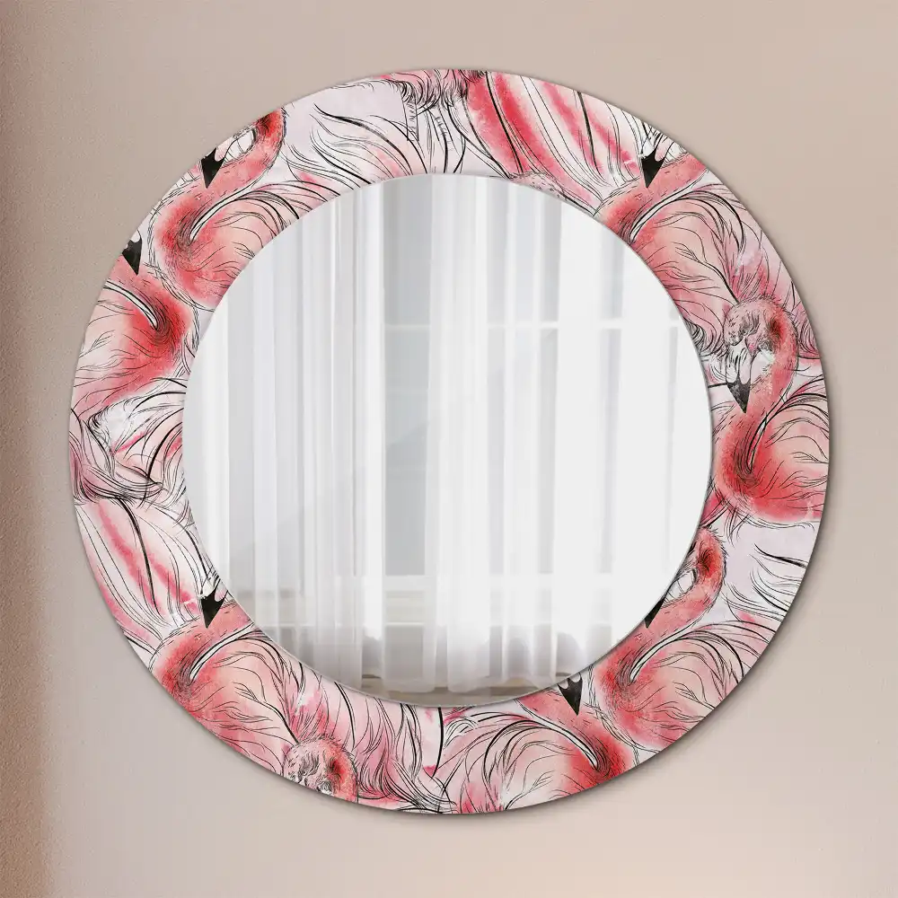 Round wall mirror decor Flamingos