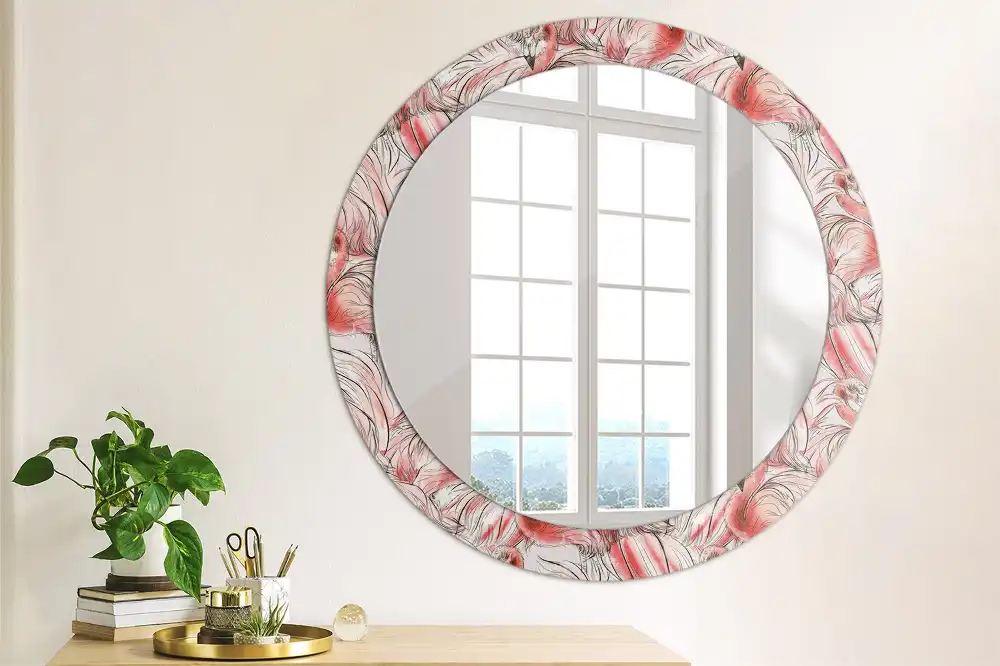 Round wall mirror decor Flamingos