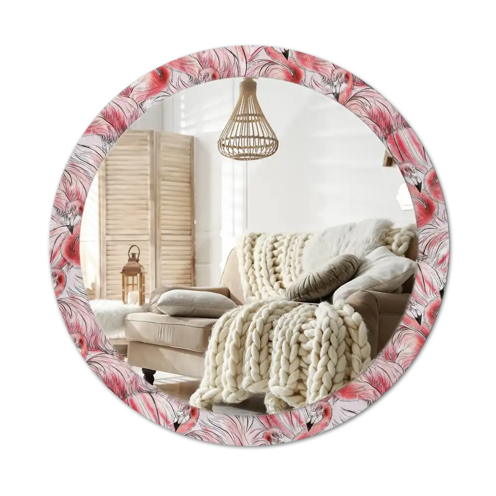 Round wall mirror decor Flamingos