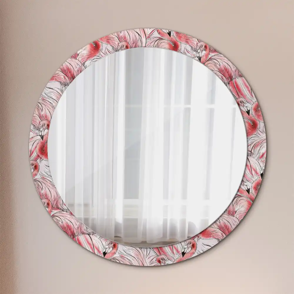 Round wall mirror decor Flamingos