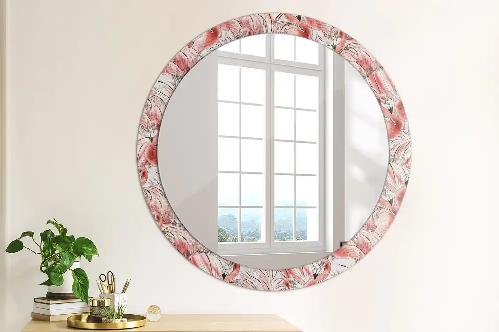 Round wall mirror decor Flamingos