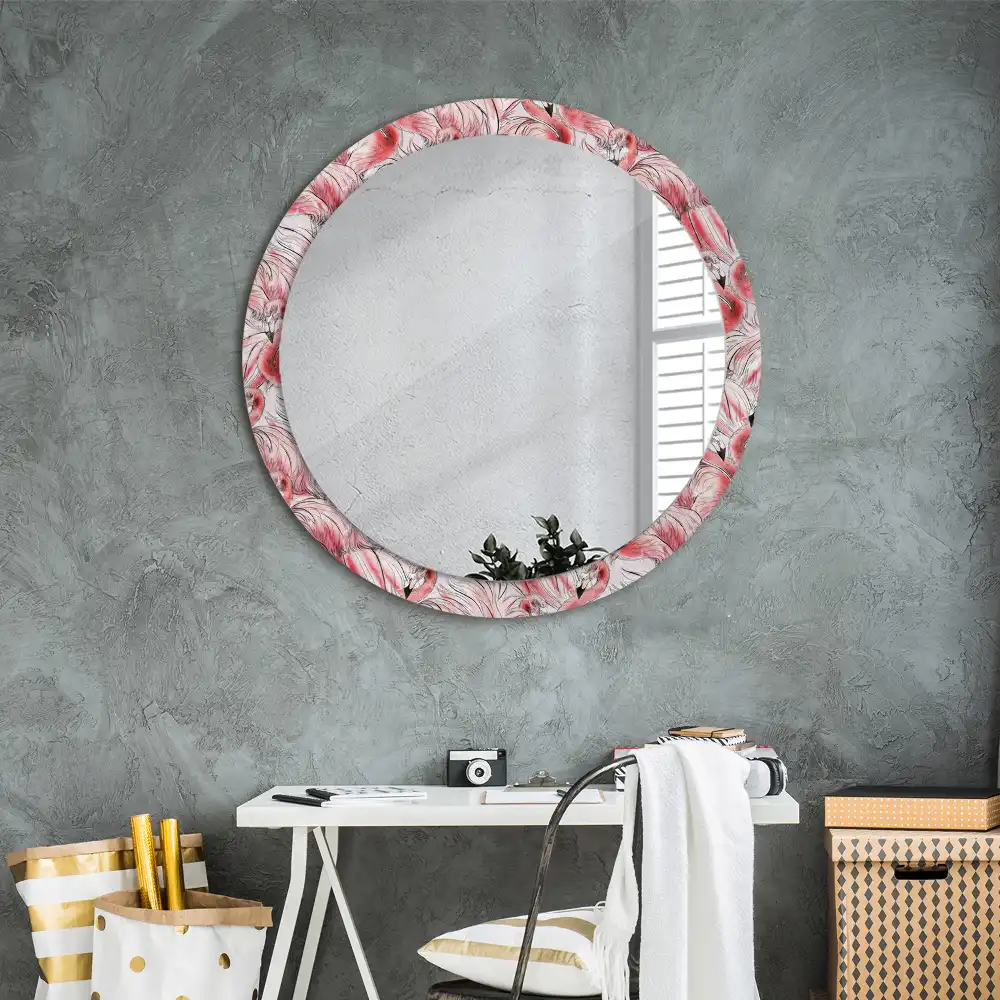 Round wall mirror decor Flamingos