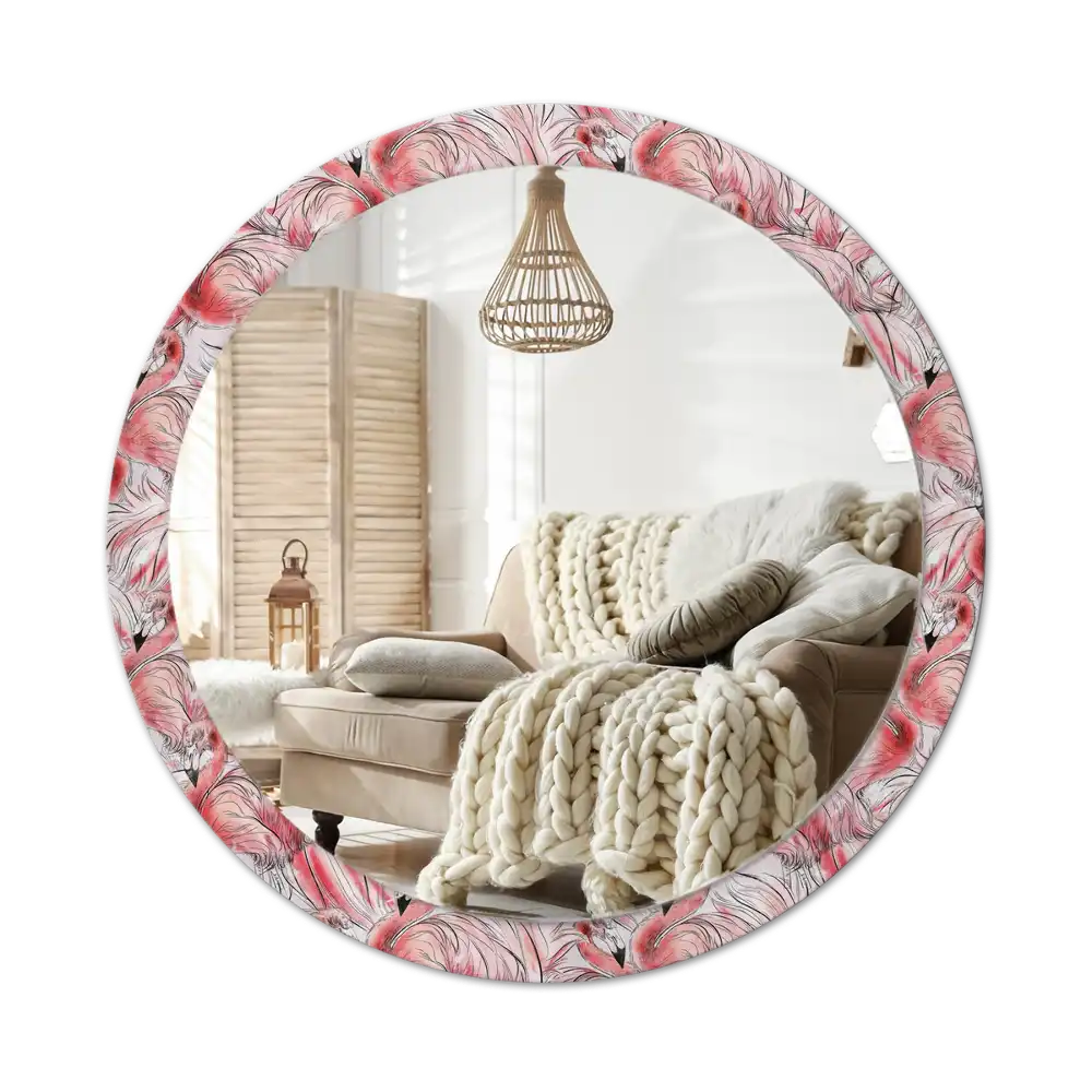 Round wall mirror decor Flamingos