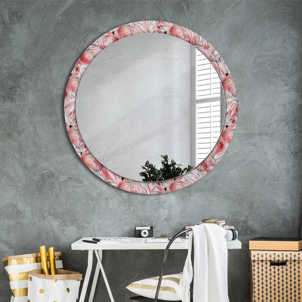 Round wall mirror decor Flamingos