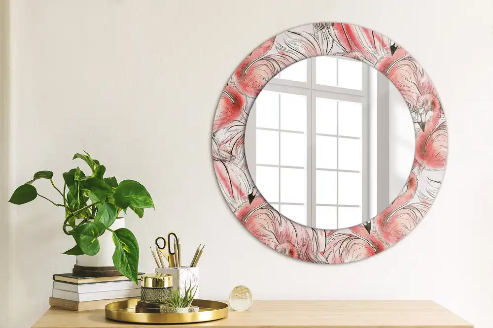 Round wall mirror decor Flamingos