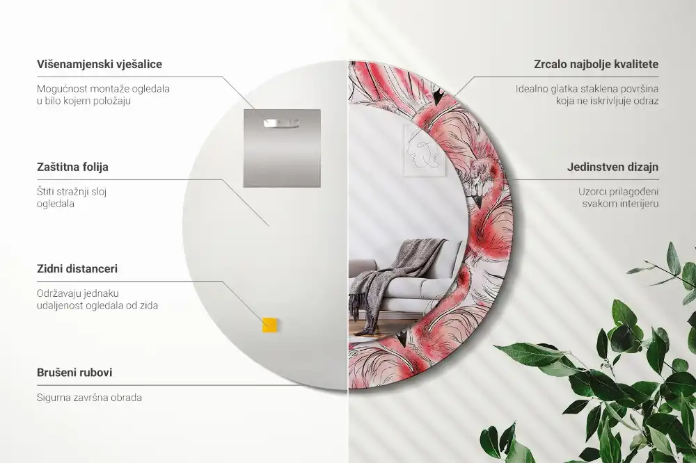 Round wall mirror decor Flamingos