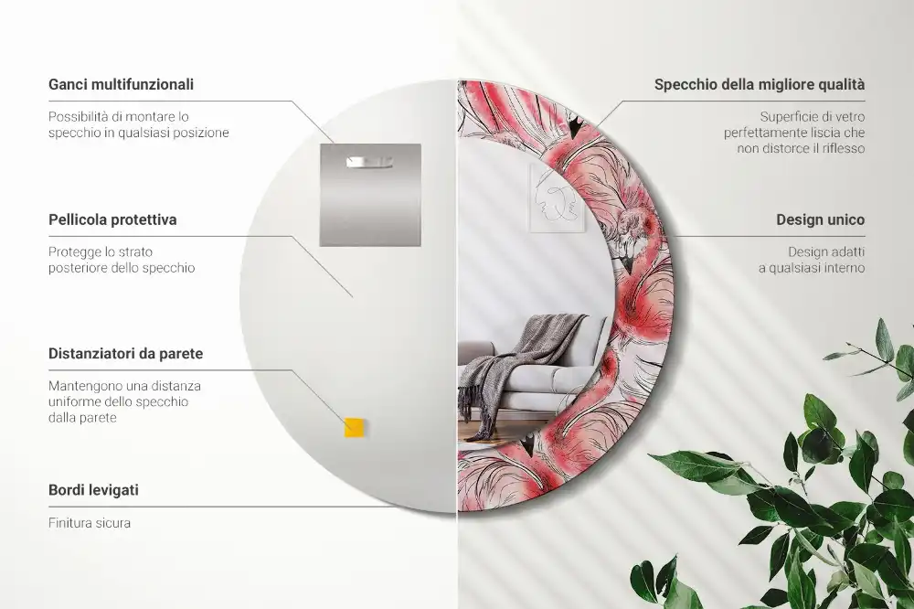 Round wall mirror decor Flamingos