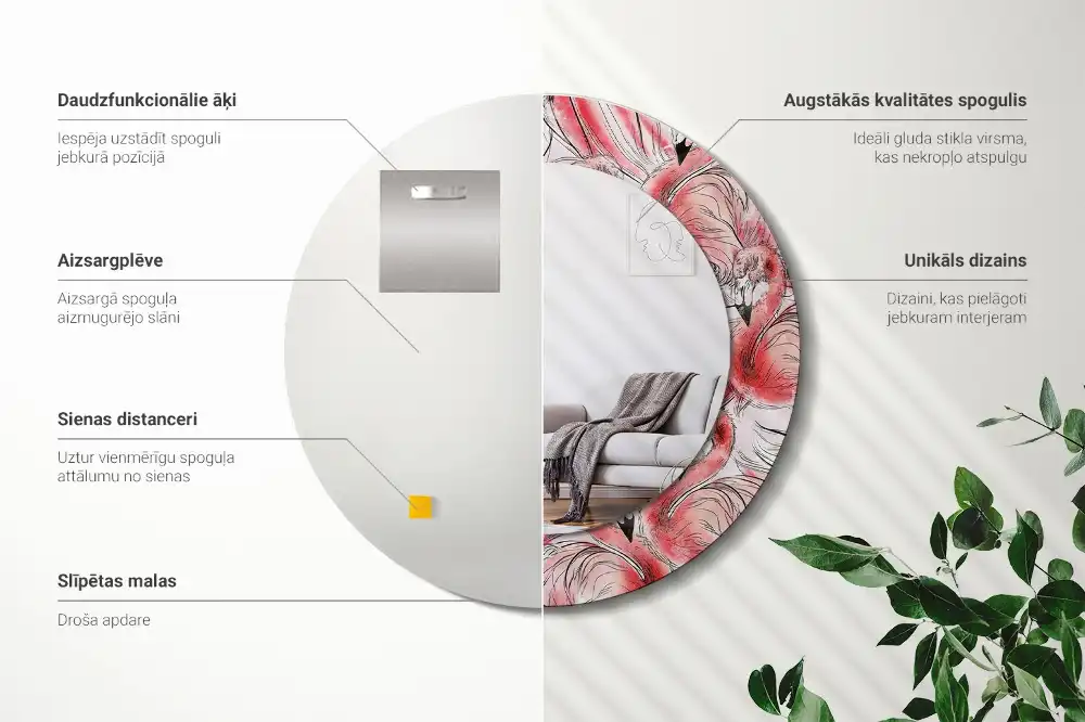 Round wall mirror decor Flamingos