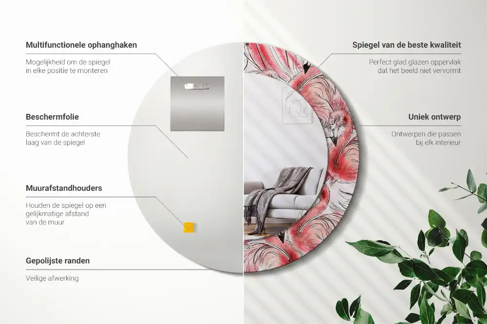 Round wall mirror decor Flamingos