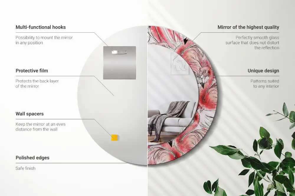 Round wall mirror decor Flamingos