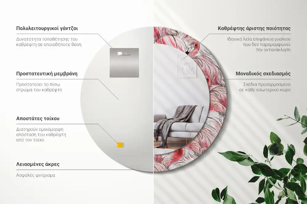 Round wall mirror decor Flamingos