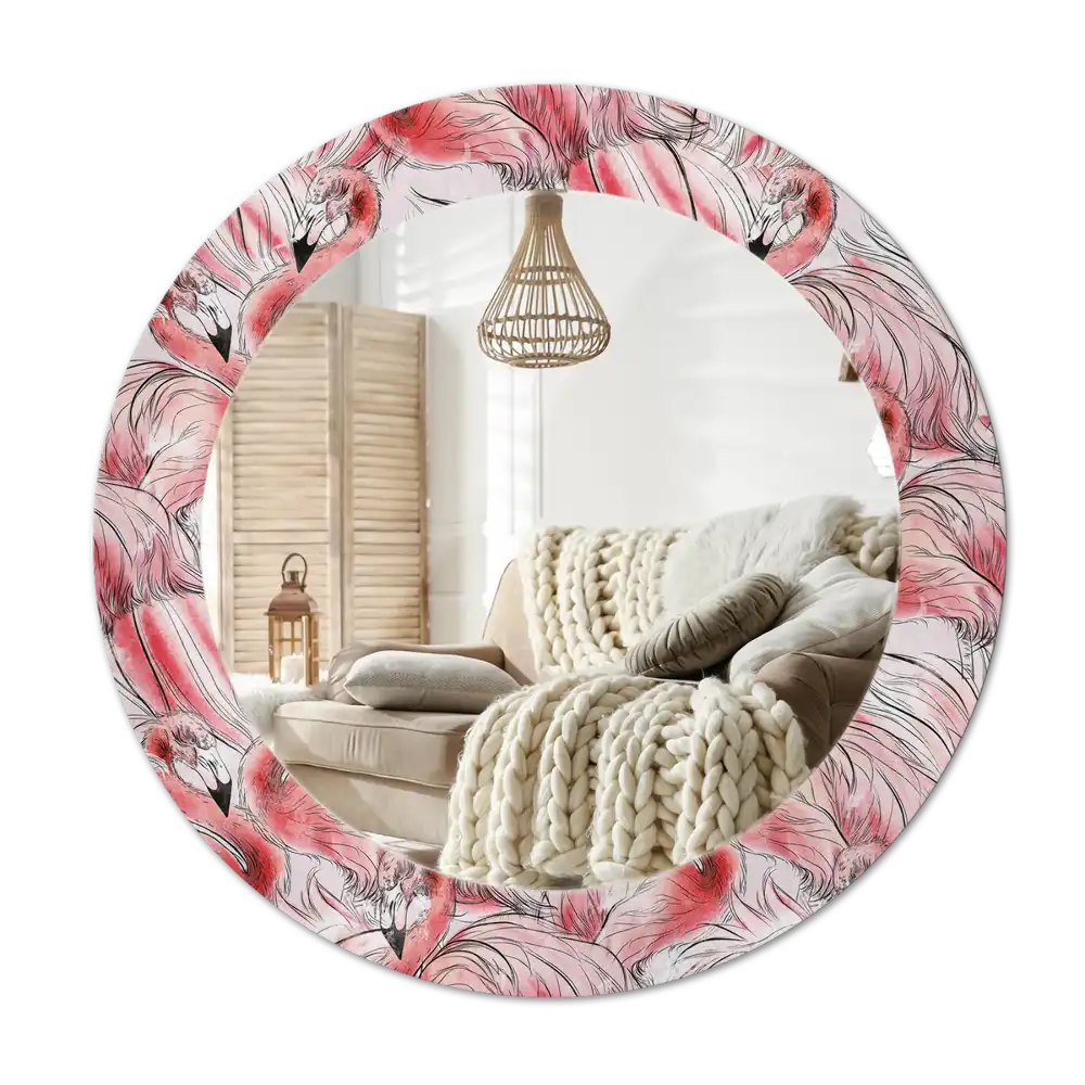 Round wall mirror decor Flamingos