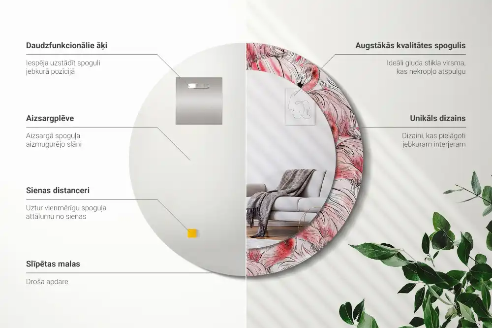 Round wall mirror decor Flamingos