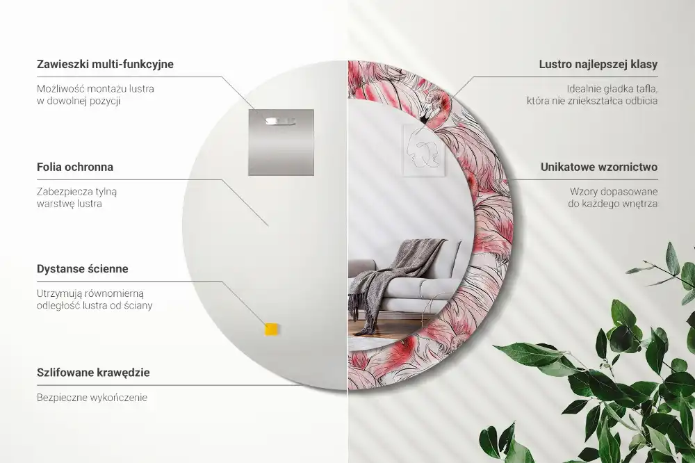 Round wall mirror decor Flamingos