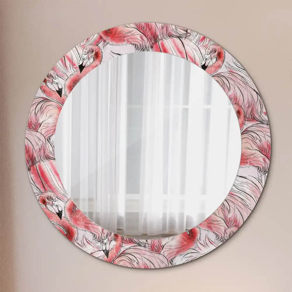 Round wall mirror decor Flamingos