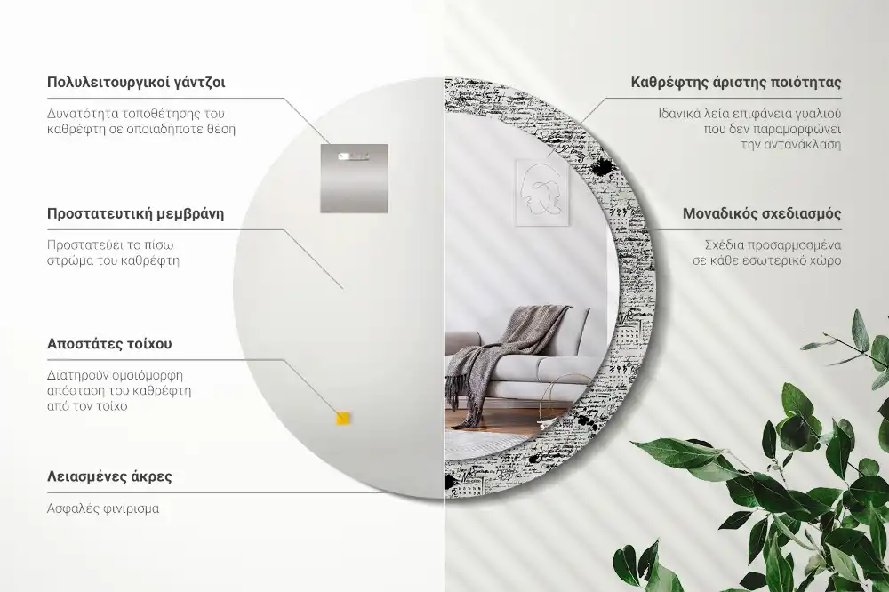 Round mirror frame with print Scribbles