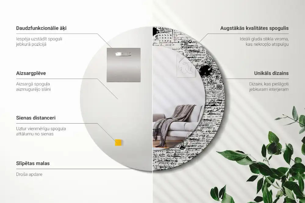 Round mirror frame with print Scribbles