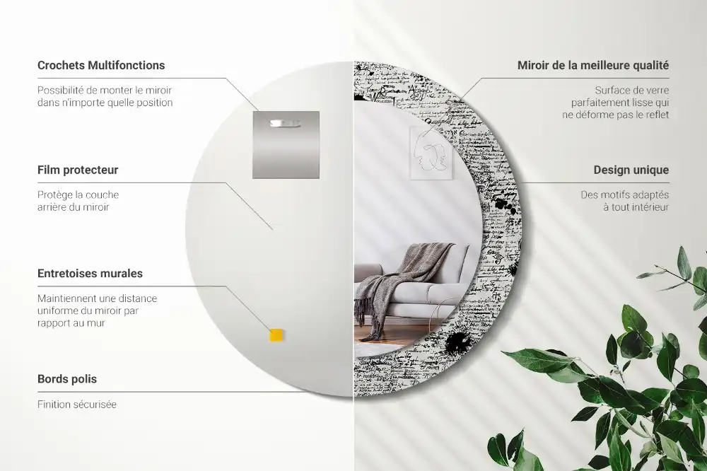 Round mirror frame with print Scribbles