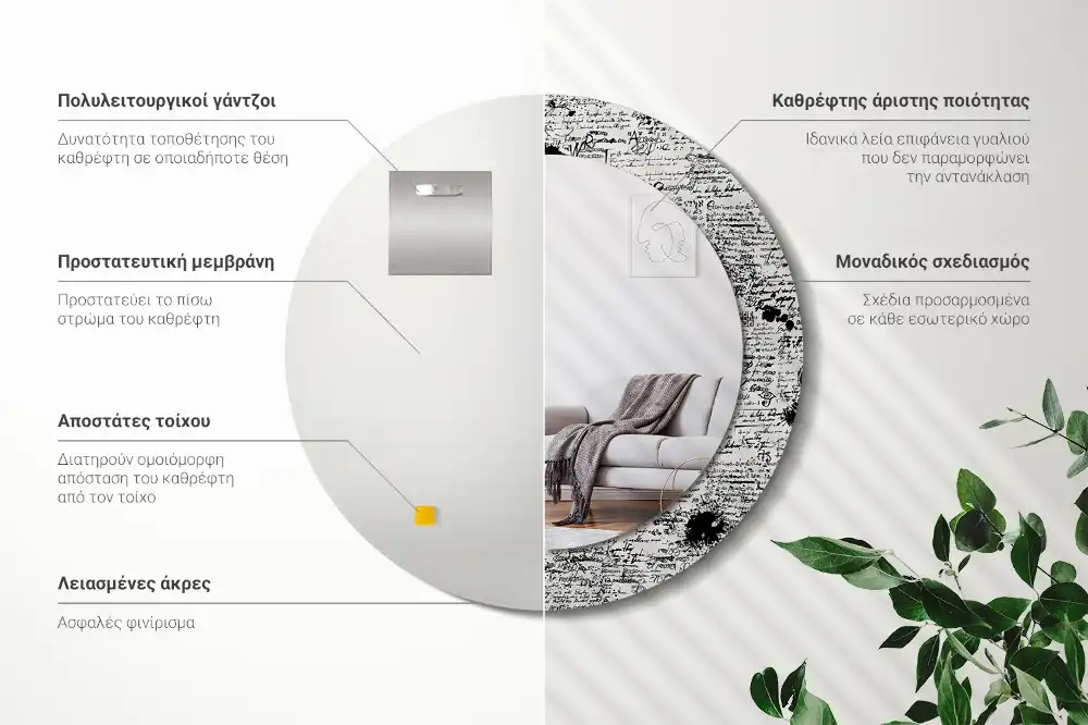 Round mirror frame with print Scribbles