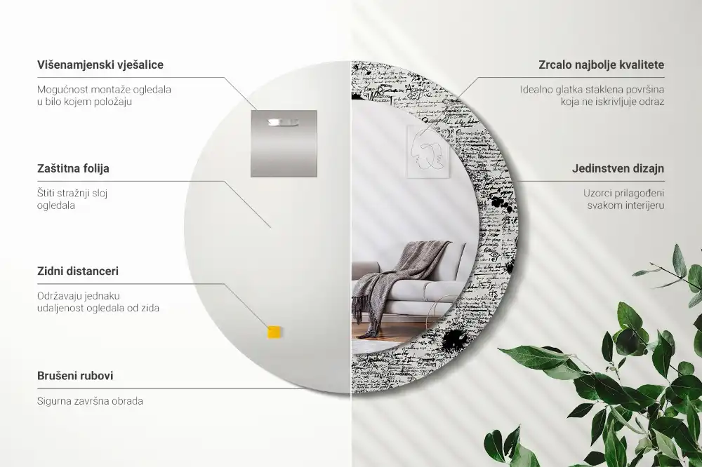 Round mirror frame with print Scribbles