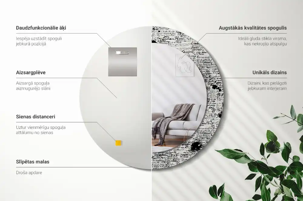 Round mirror frame with print Scribbles