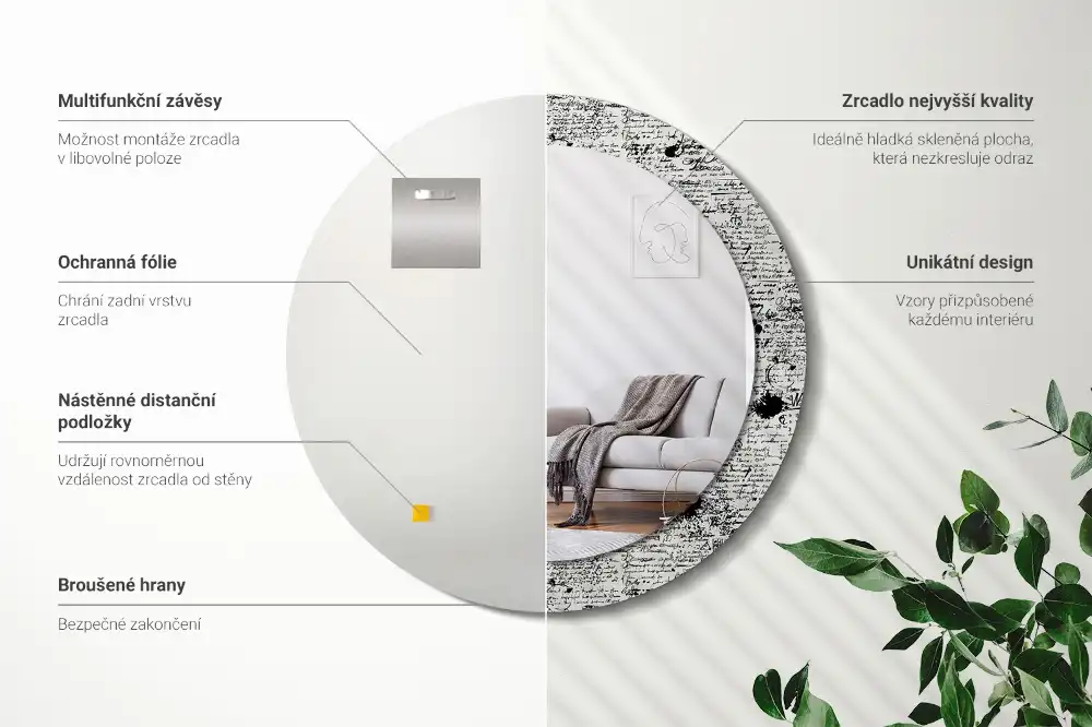 Round mirror frame with print Scribbles