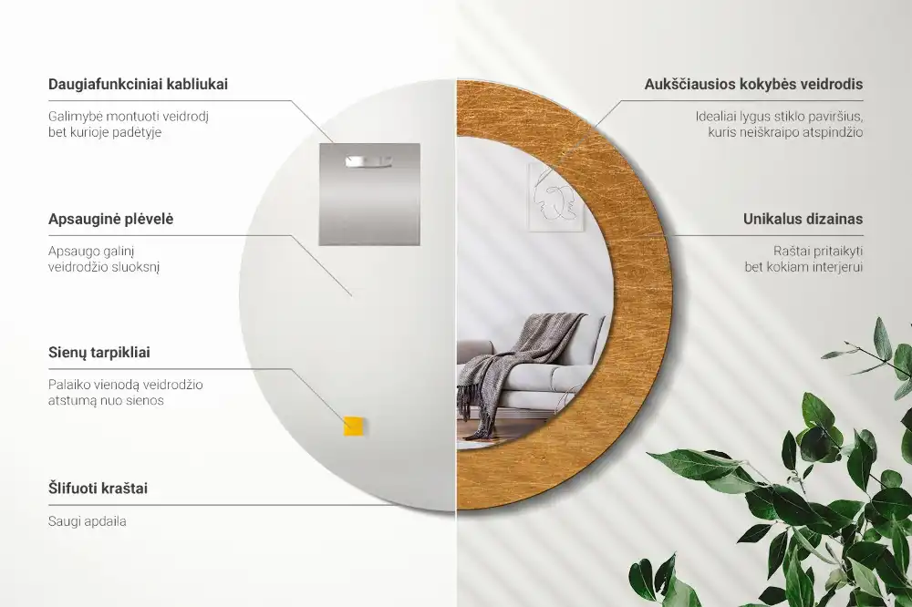 Round printed mirror Vintage loft style