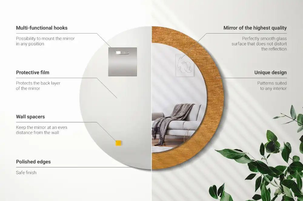 Round printed mirror Vintage loft style