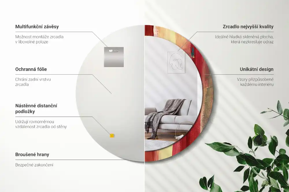 Round decorative mirror Abstract painting