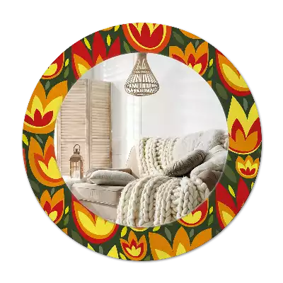 Round mirror frame with print Retro tulips