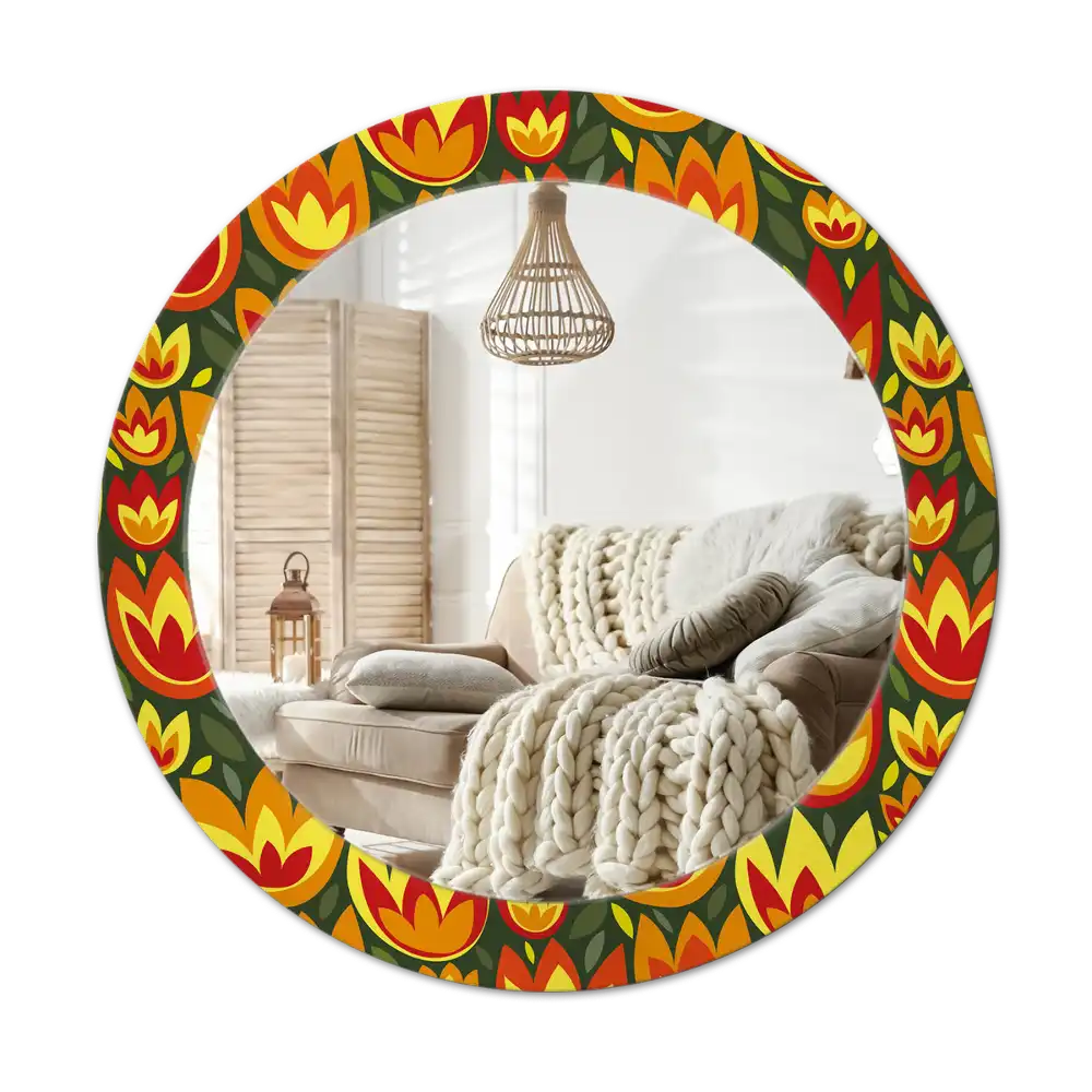Round mirror frame with print Retro tulips