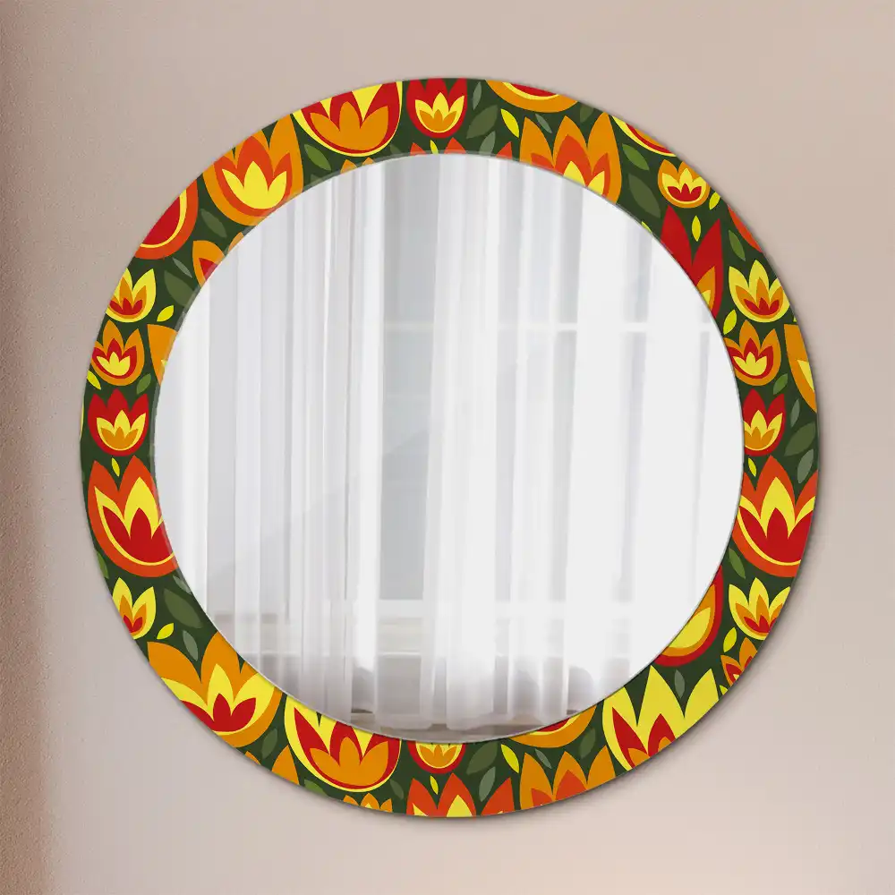 Round mirror frame with print Retro tulips