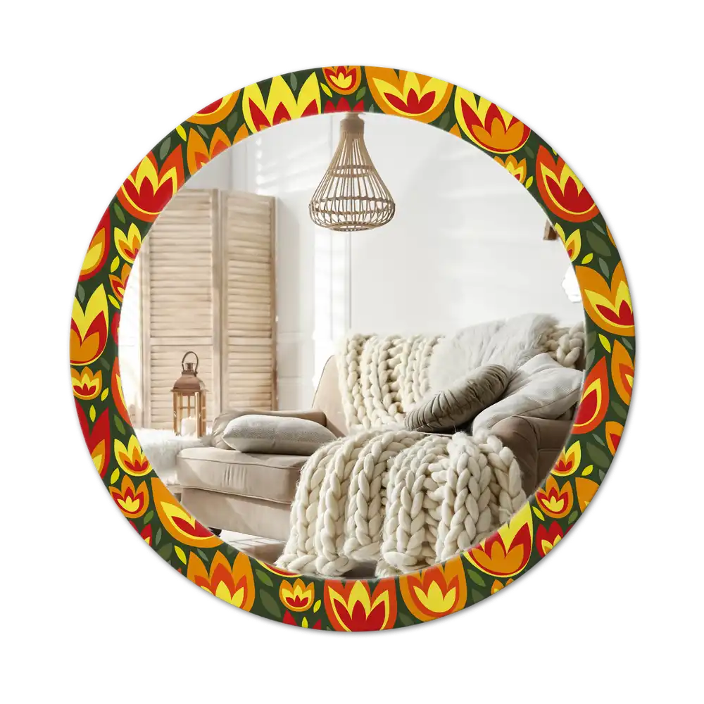 Round mirror frame with print Retro tulips
