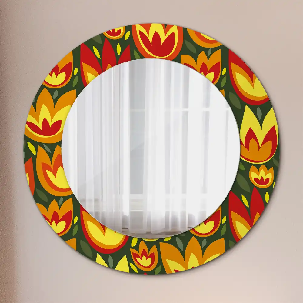 Round mirror frame with print Retro tulips
