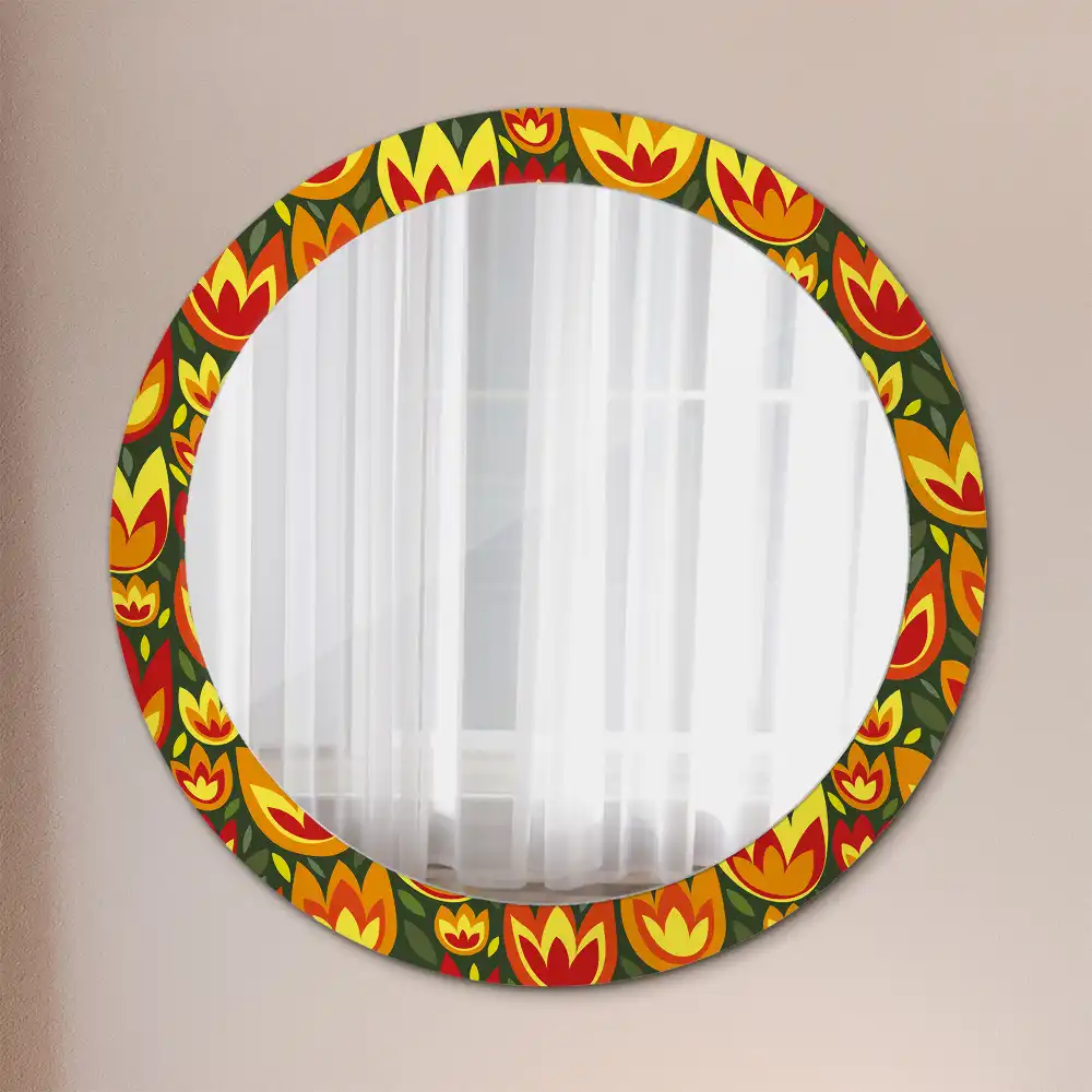 Round mirror frame with print Retro tulips