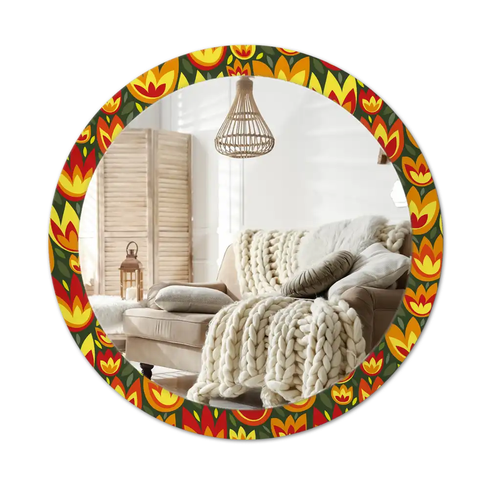 Round mirror frame with print Retro tulips