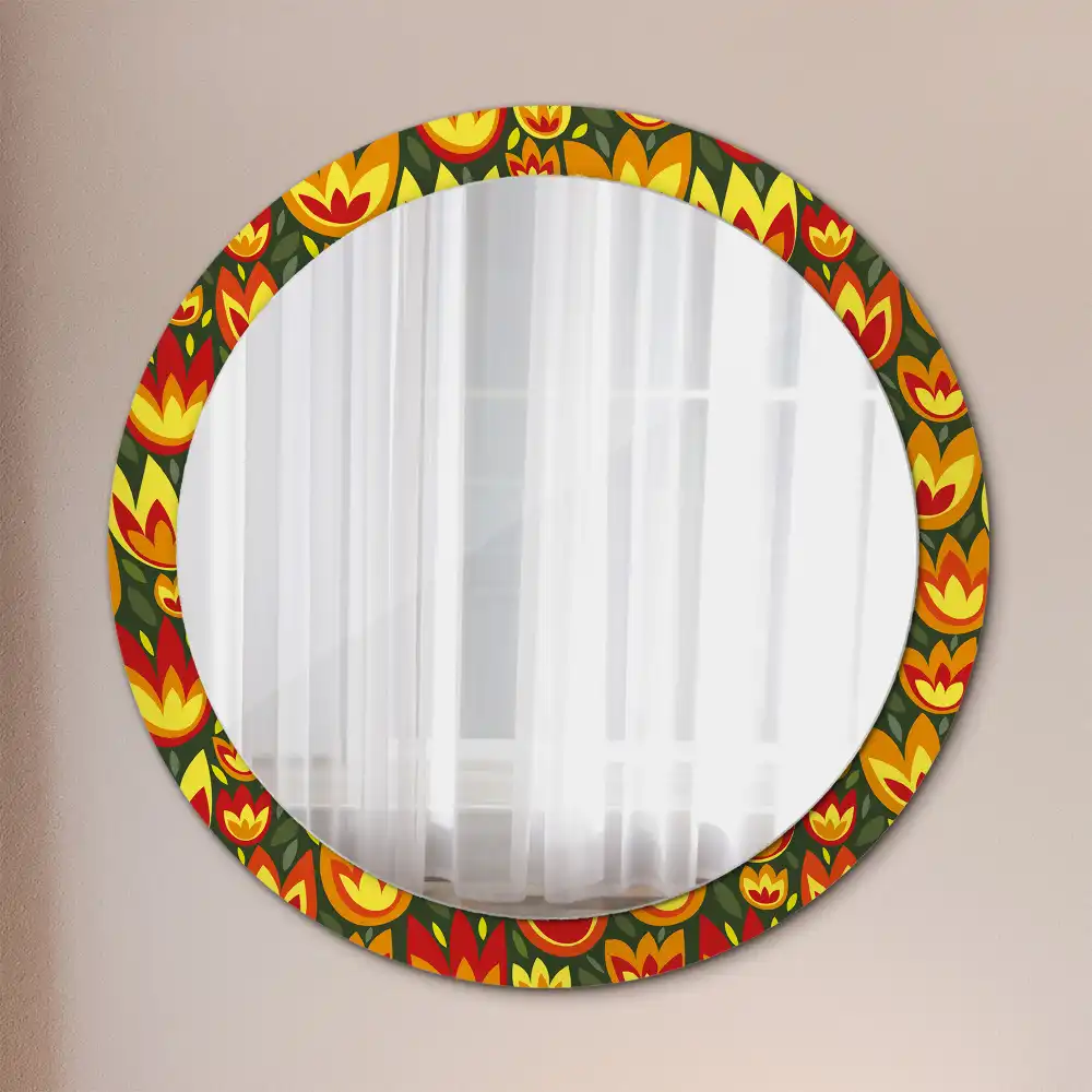 Round mirror frame with print Retro tulips
