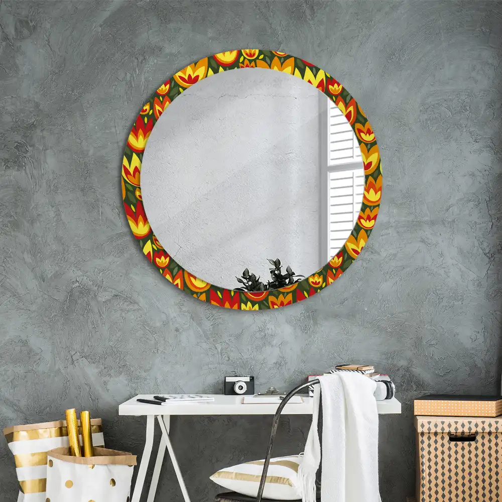 Round mirror frame with print Retro tulips
