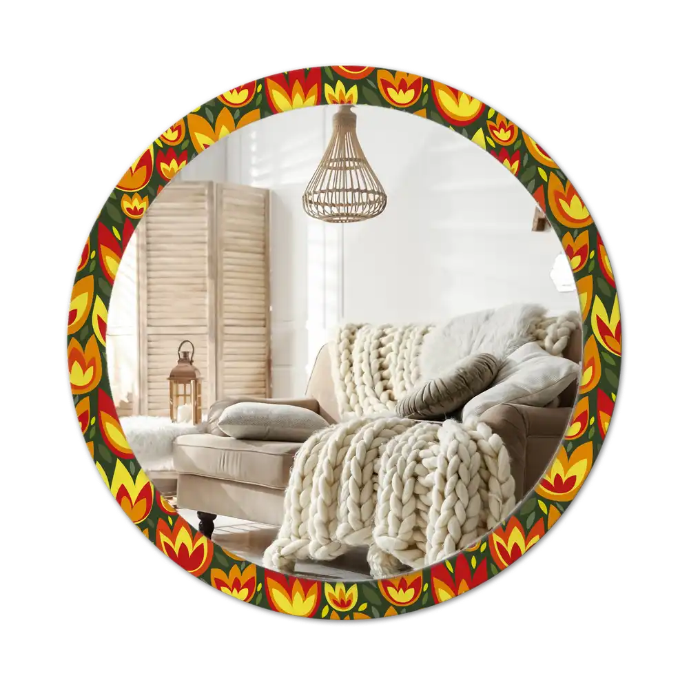 Round mirror frame with print Retro tulips