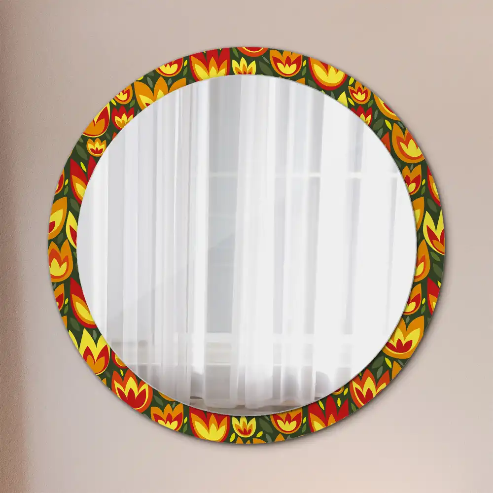 Round mirror frame with print Retro tulips