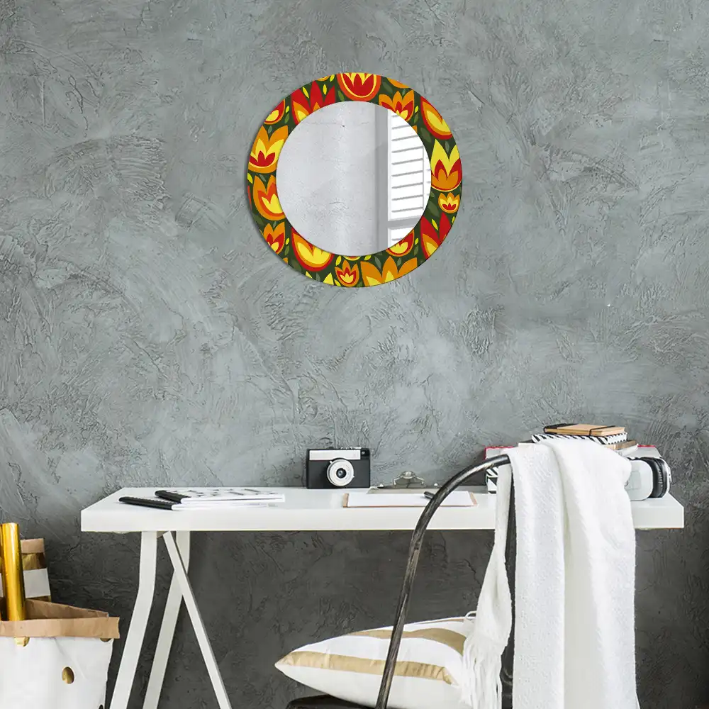 Round mirror frame with print Retro tulips