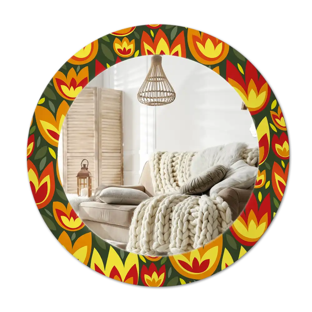 Round mirror frame with print Retro tulips