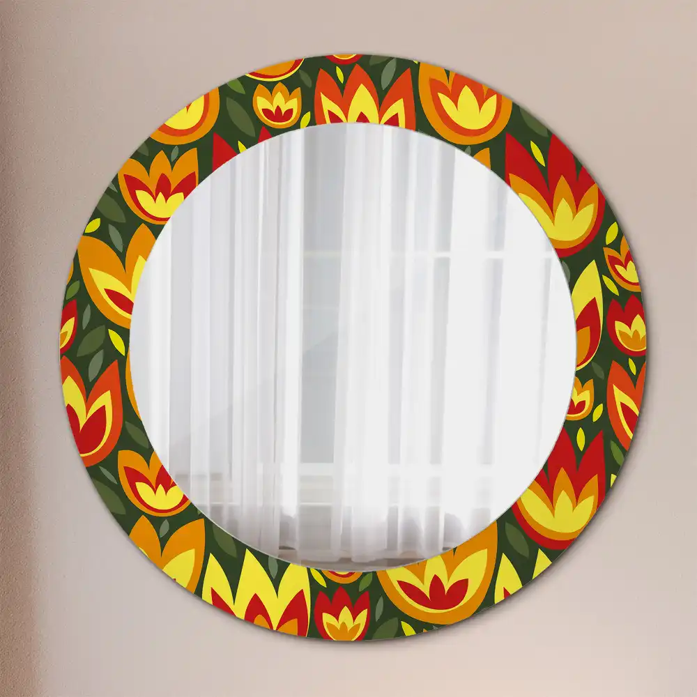 Round mirror frame with print Retro tulips