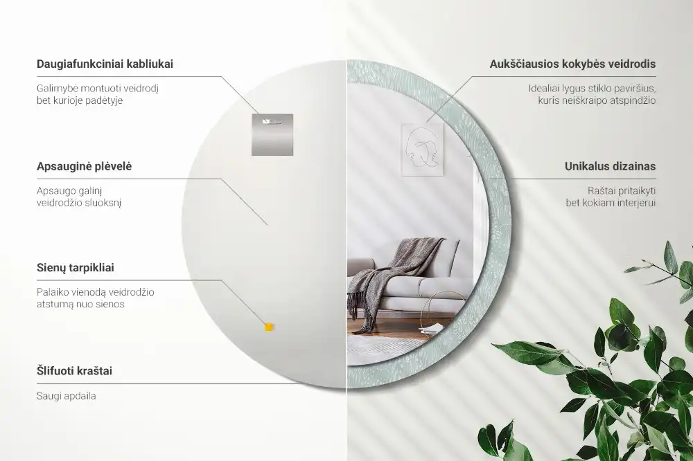 Round printed mirror Snail in the meadow