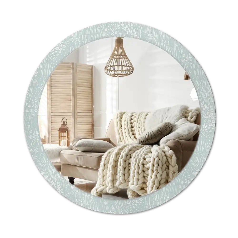 Round printed mirror Snail in the meadow