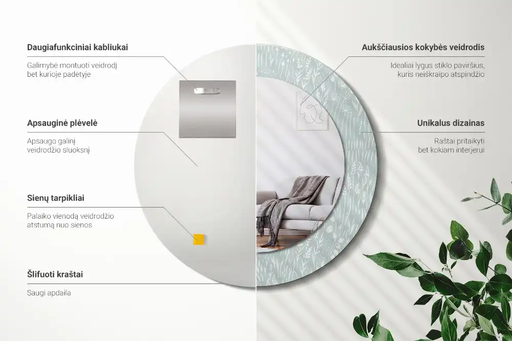 Round printed mirror Snail in the meadow