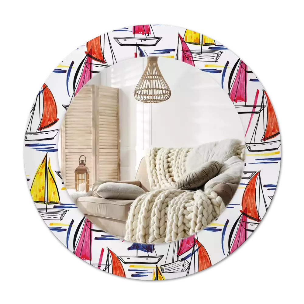Round decorative mirror Colorful boats